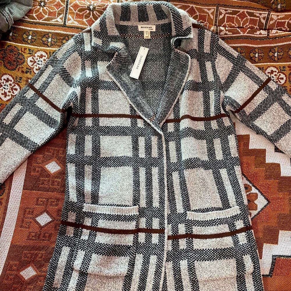 Monteau Plaid Knit Cardigan